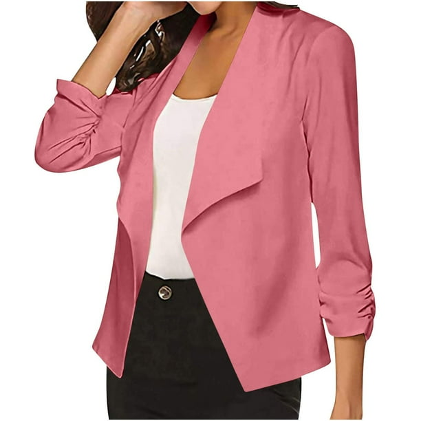 Chaqueta y abrigo informal de manga larga sin capucha para mujer, color liso, de manga larga, sin botones, blusa para mujer