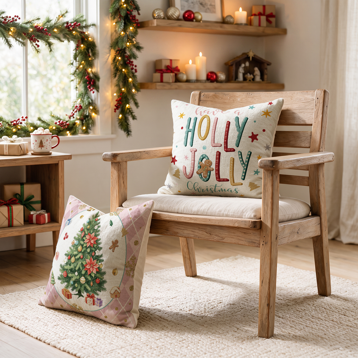 Sm:)e Pink Christmas Throw Pillow Covers, Set of 4 photo 5