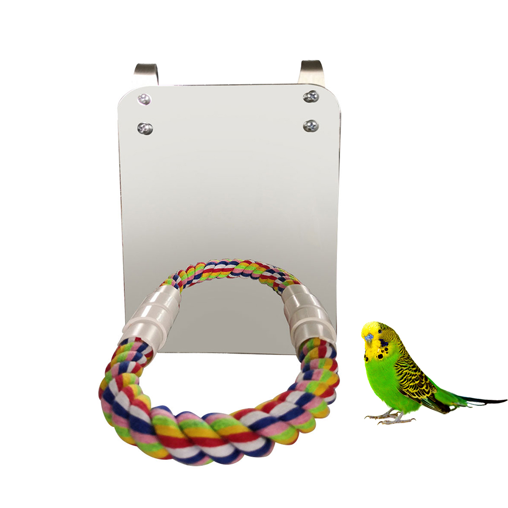 s DUJIAOSHOU Bird Mirror Toy with Rope Perch Parrot Bite Toy with Large Mirror Parrot Claw Birdcage Perches Mirror Chew Toy for Budgie Parakeet Cockatiels Lovebirds