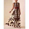 thumbnail image 5 of Brown Multicolor Geometric Tropical Print Sleeveless Maxi Dress For Summer Festival, Vacation, Beach, Street Style, 5 of 8