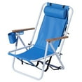 thumbnail image 3 of Tcbosik Folding Beach Chairs Set of 2, 4-Position Lightweight Camping Chair with Headrest and Wooden Armrests, Portable Backpack Chair with Cup Holder for Lawn, Sand, Supports to 265lbs, Blue, 3 of 10
