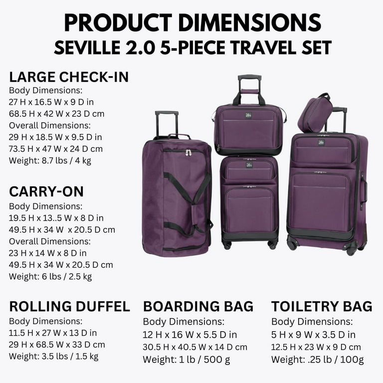 Skyway Luggage Seville Softside 5-Piece Travel Luggage Set, Purple
