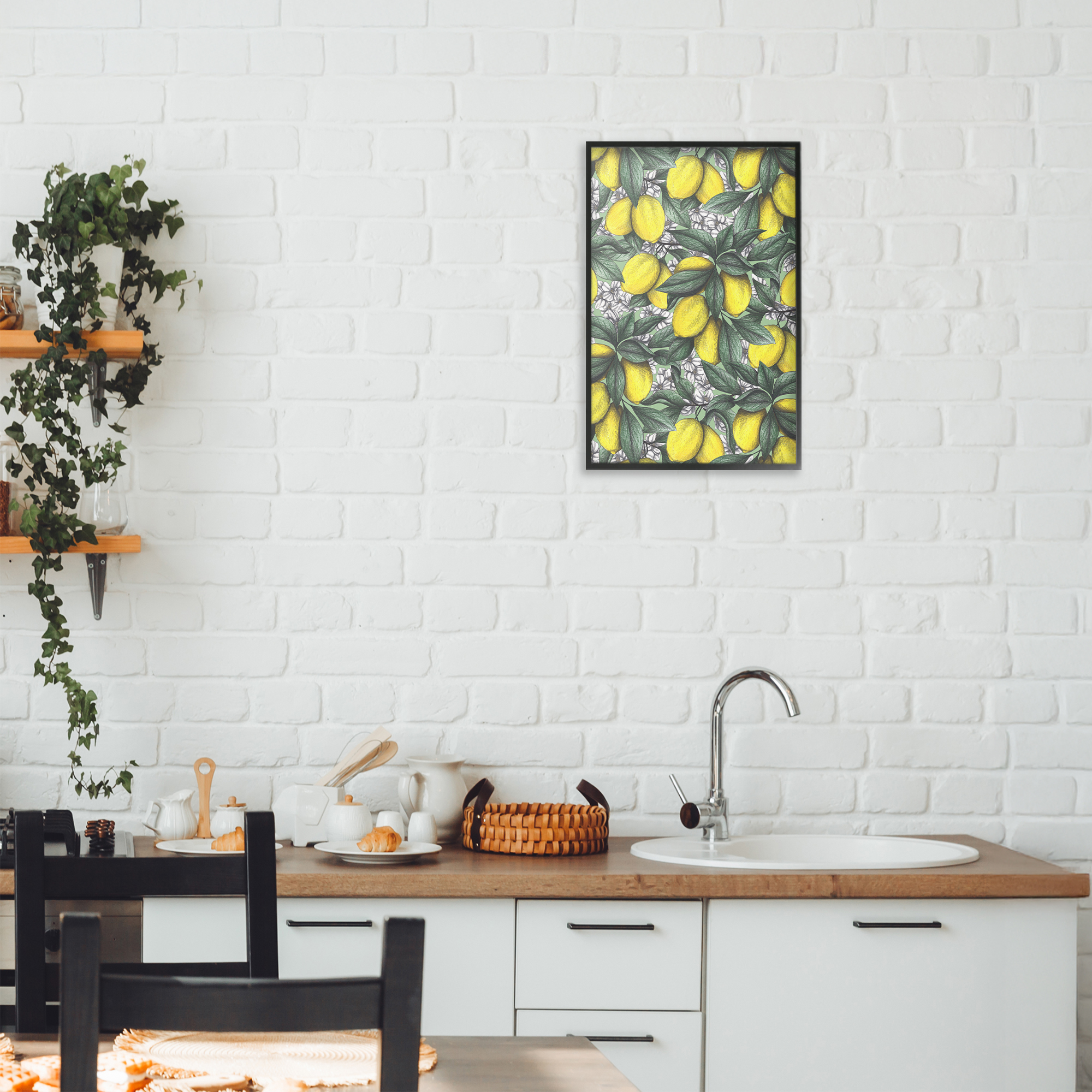 Under The Lemon Tree Black Framed Giclee Art, design by Cecilia Battaini