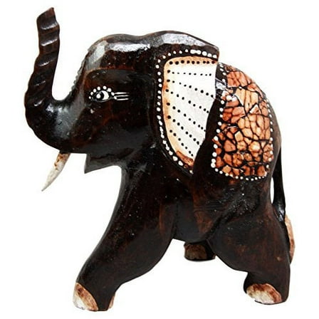Balikraft Hand Made Wood Artisans "Gajah Mawar" Javanese Eggskin Art Elephant Desktop Figurine Set 10"H