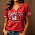 thumbnail image 2 of Wang6 Womens 250th Anniversary USA Shirts Plus Sized America Flag 1776-2026 Printed V Neck Tshirts 4th of July Tops Short Sleeve Independence Day Graphic Tees Y_0527liRed XL, 2 of 4