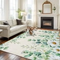 thumbnail image 3 of Area Rug for Living Room, Green Eucalyptus Leaves Non-Slip Indoor Large Carpet for Bedroom/Dining Room, Daisy Summer Botanical Watercolor Washable Low-Profile Rectangle Floor Runner Rugs - 5 x 8 Ft, 3 of 7