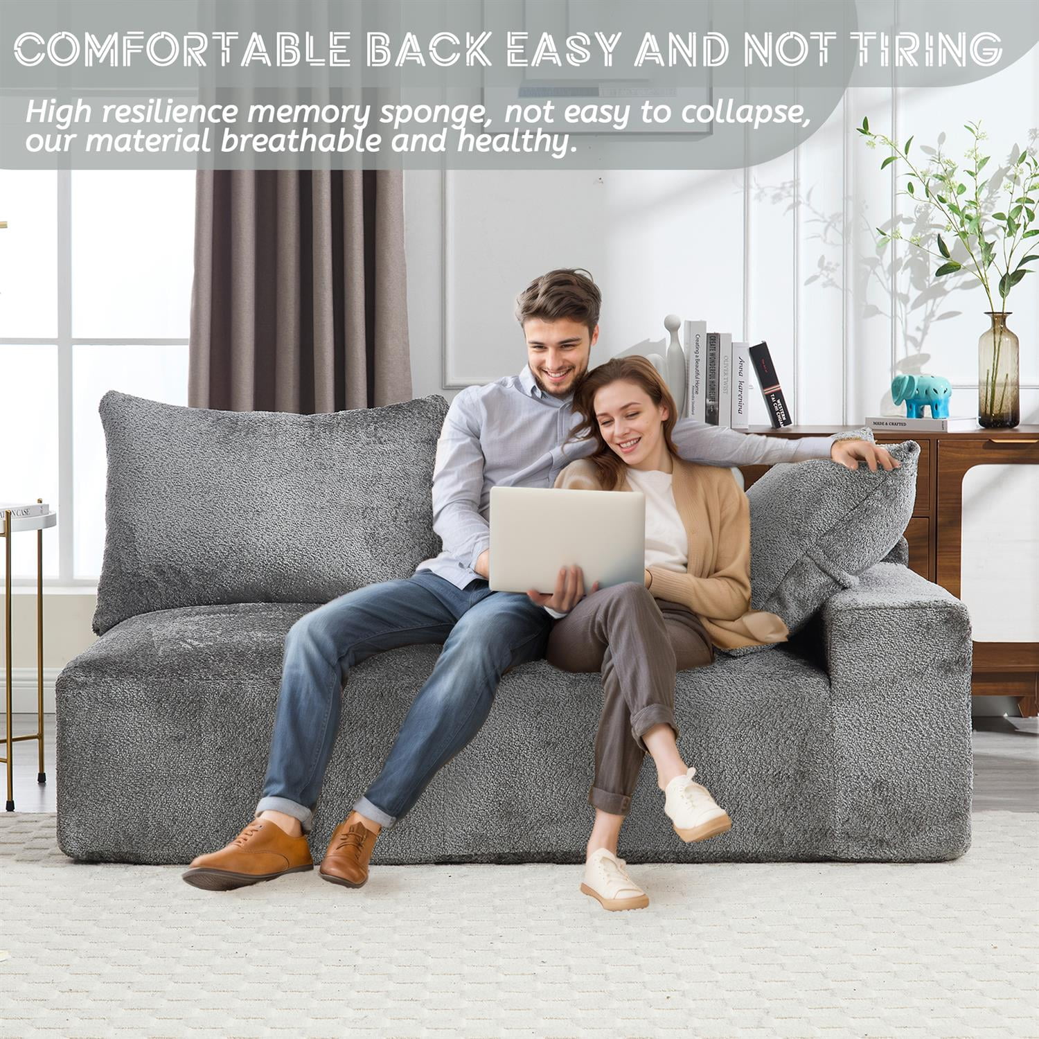 Demi Bonn 67" Premium Fabric Sofa, Cozy 2-Person Couch for Living Room and Office, Comfort Style Lazy Leisure Seat, Gray