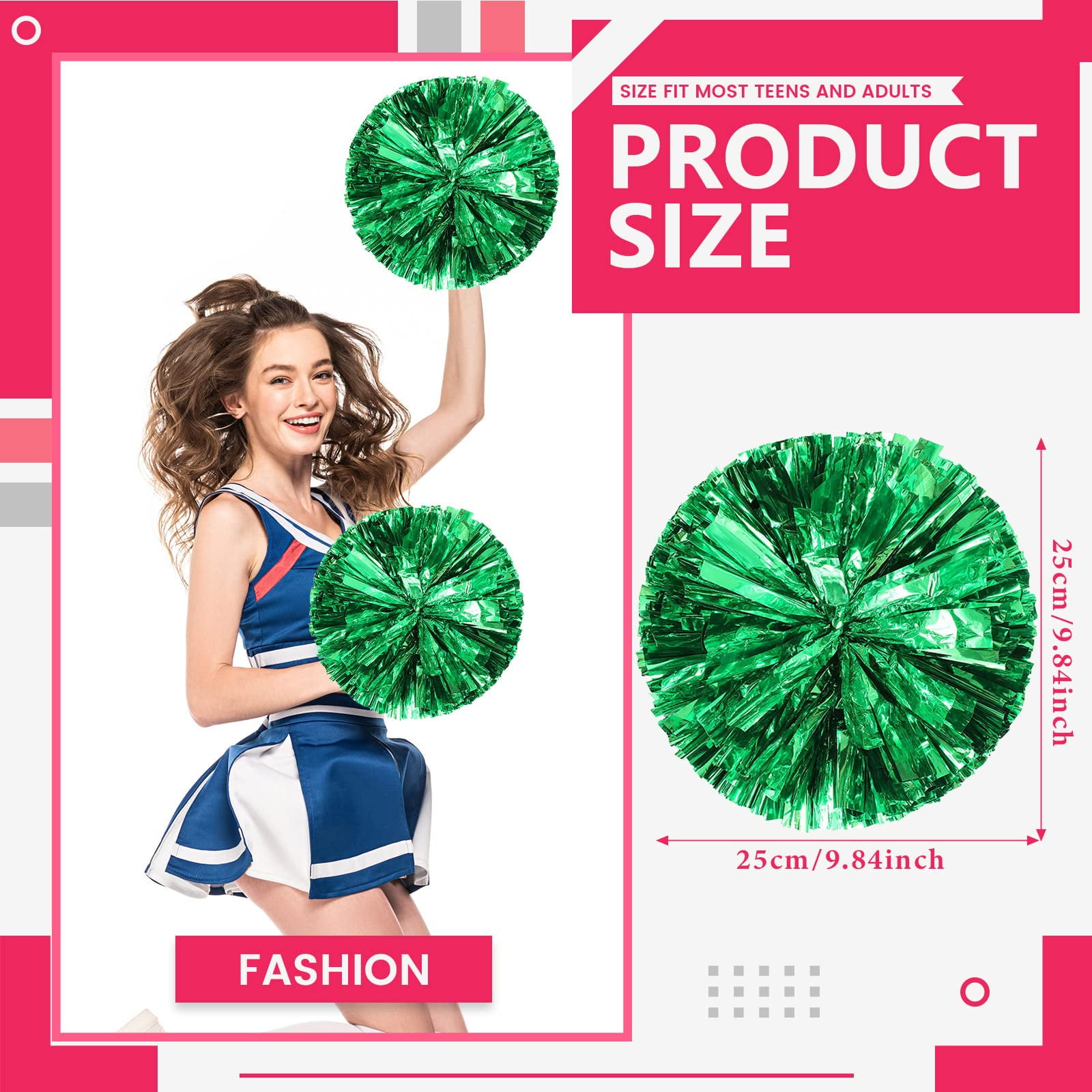 LINLIN 4 Pack Cheerleading Pom Poms,Metallic Cheering Squad Pompoms for Team Sports Football Dance Cheering Kids Adults