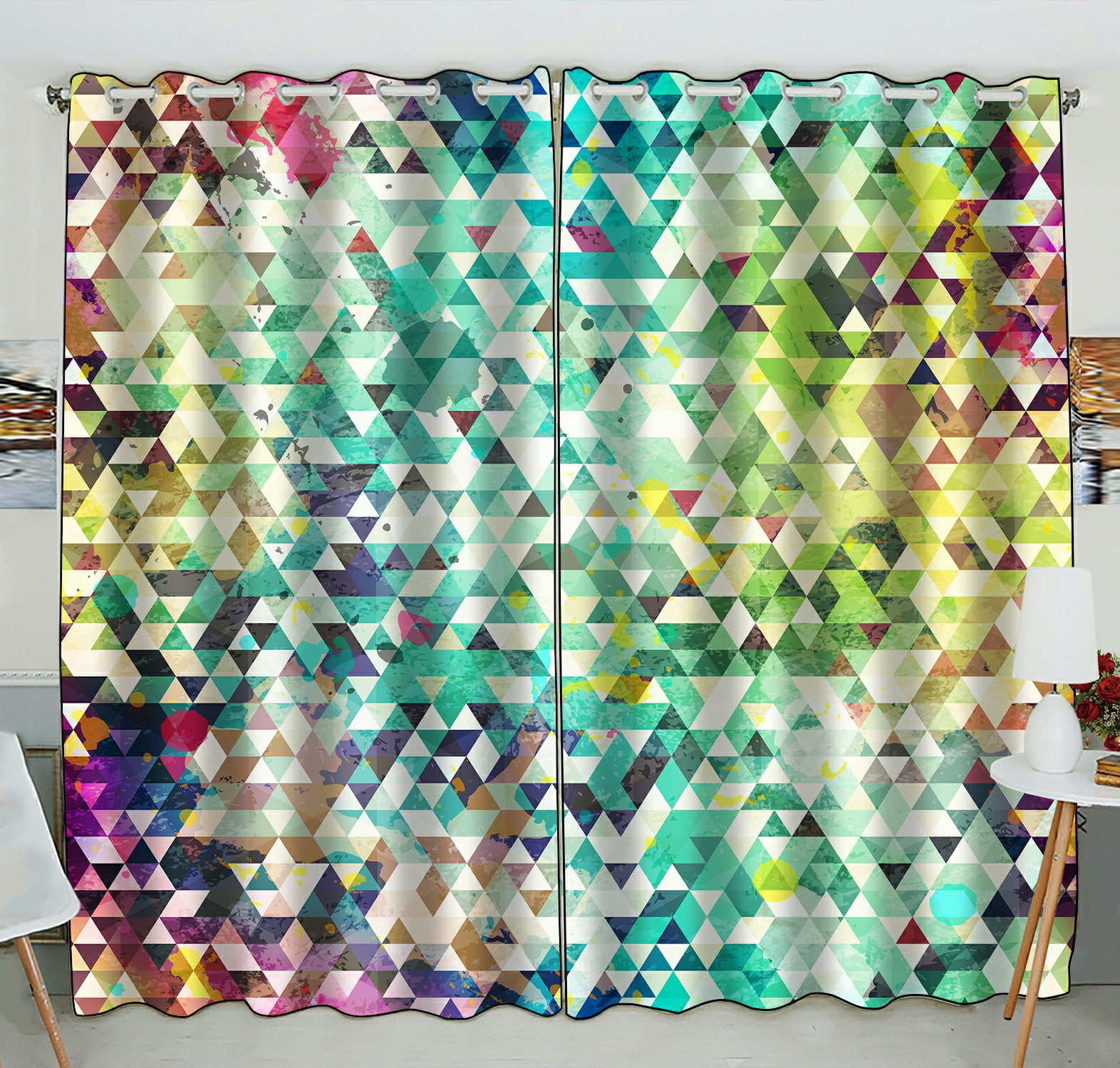 PHFZK Geometry Window Curtain, Psychedelic Triangle Window Curtain