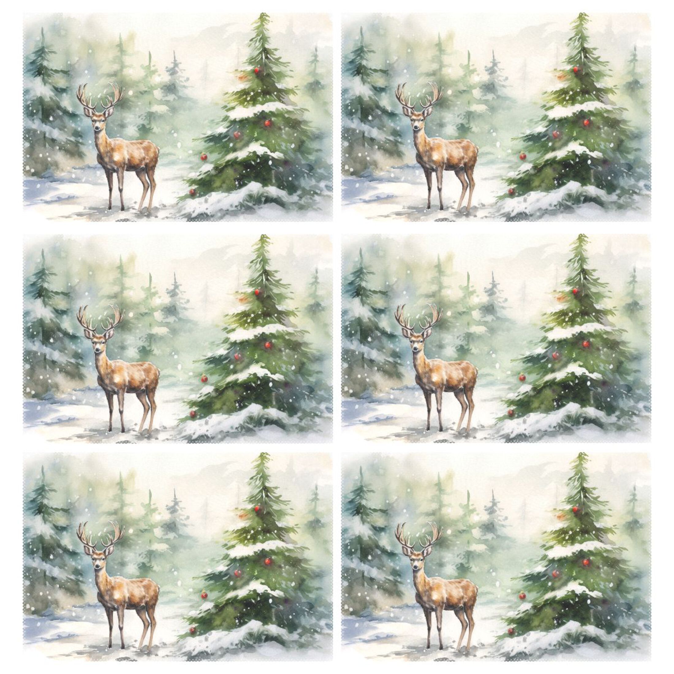 Christmas Trees Deer Snow 12×18 inch Placemats Heat Resistant Washable Foldable Rectangular Placemats Set Decoration Indoor Outdoor for Kitchen Dining Table 6PCs