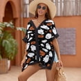 thumbnail image 3 of Black Halloween Background with Pumpkin Women's Swimsuit Coverup Summer Beach Cover Up Bathing Suit Dress, 3 of 6