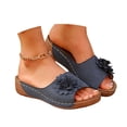 thumbnail image 3 of Slippers for Women,Stylish Opentoe Wedges With Leather Top And Flower Slippers Are Comfortable Shoes With Temperament,Womens Slippers,Blue,6, 3 of 9