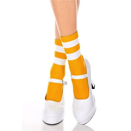 

Music Legs 526-NEON ORANGE-WHI Acrylic Ankle High with Striped Top Socks Neon Orange & White