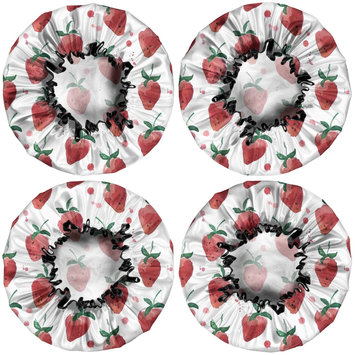 Shower Caps,Strawberry Plants Fruit Watercolor Waterproof Shower Cap for Women 4 Pieces,Double Reusable Hair Cover for Shower PEVA Elastic Stretch Hem