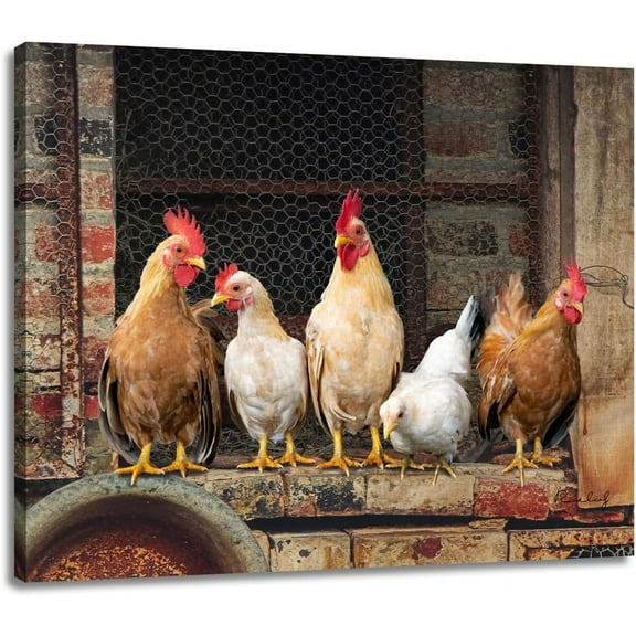 Aaheei Farmhouse Chicken Wall Art Canvas, Rustic Decor with Hens