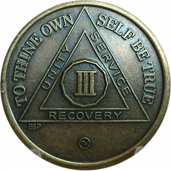 Bright Star Press 3 Year Antique Bronze AA Medallion Alcoholics Anonymous Sobriety Chip