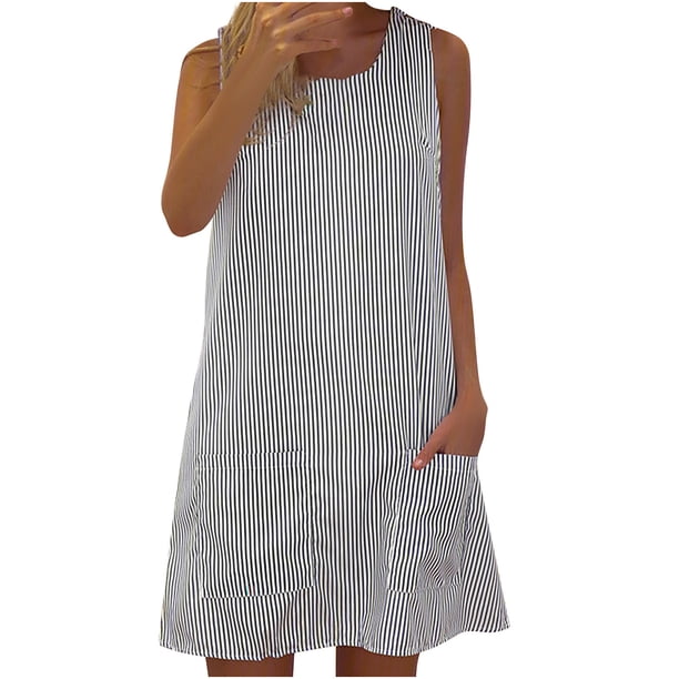 Moda mujer Casual Sexy vestidos estampados verano sin mangas Poackets Mini vestido Fridja hj2413