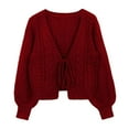 thumbnail image 4 of Arlun Womens Tie Front Bow Cardigan Sweaters Cropped Solid Color Cable Knit Cardigans Trendy Fall Winter Loose Comfortable Long Sleeve Outerwear 2025 Red XL, 4 of 5