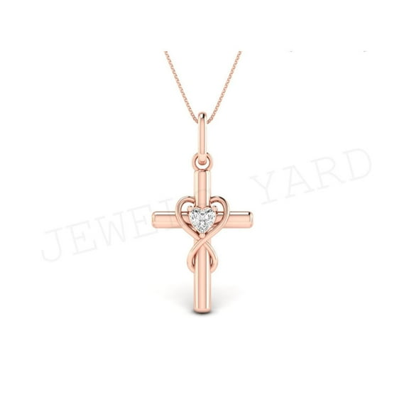 Cross Infinity Heart Shape Pendat Necklace 14K Rose Gold Over Sterling Silver Anniversary Birthday Baptism Christian Gifts for Women Wife Her