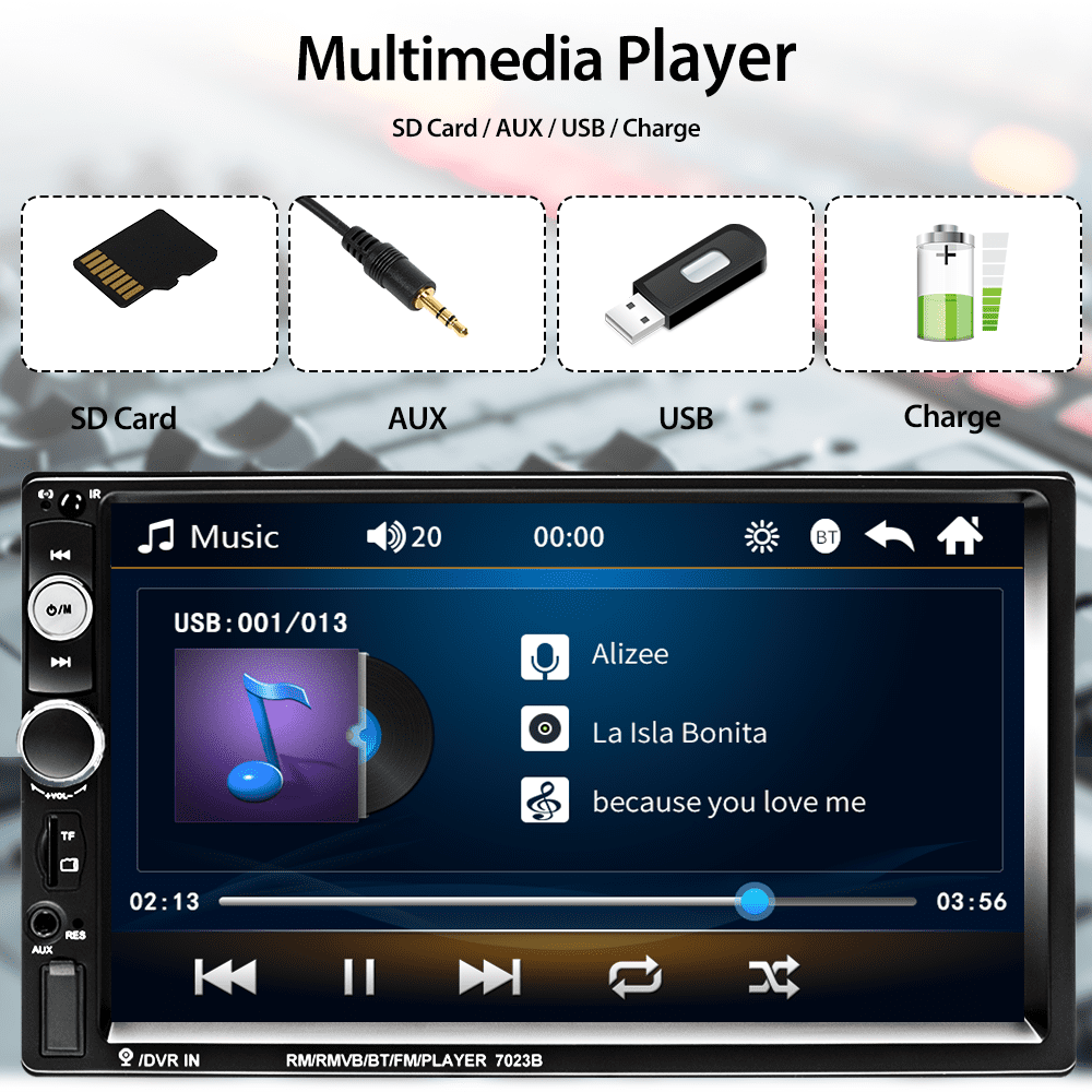 Podofo Car Stereo Double Din Car Radio 7 Inch MP5 Player with HD Touch Screen Digital Display Bluetooth Multimedia Support PhoneLink USB SD Aux Backup Camera