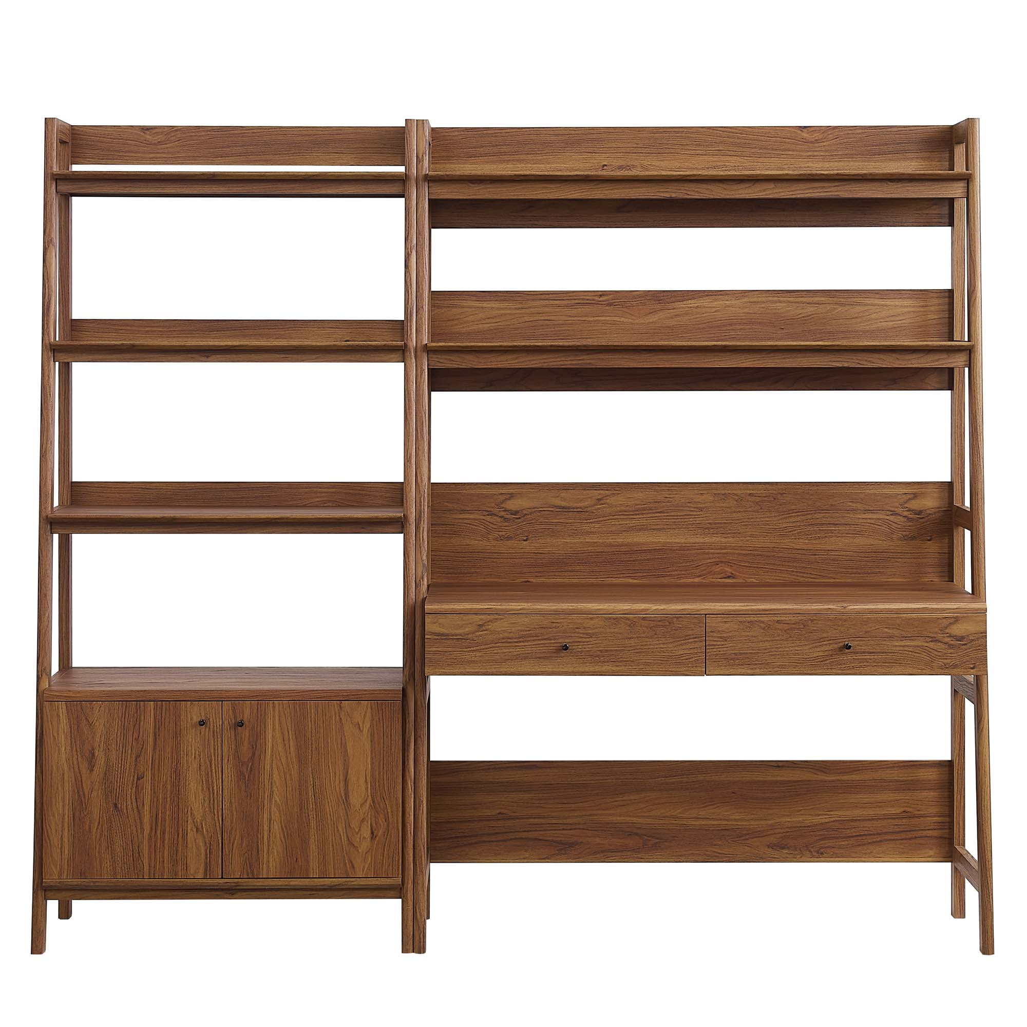 Modway Bixby 2-Piece Wood Office Desk and Bookshelf in Walnut