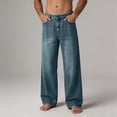 thumbnail image 5 of JUSLIO Mens Jeans,Vintage Washed Wide Leg Loose Straight Casual Denim Jeans,Dark Blue M, 5 of 8