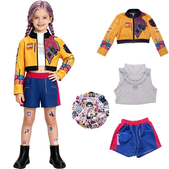 Girls Costumes Cosplays Clothes Halloween Christmas Performance Cosplays Costumes Suit Shirts Shorts Coat Sticker Suit 4 piece sets