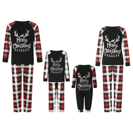 

FSDJHSDH Christmas Family Matching Pajamas Sets Deer Antler Glow in The Dark Pajamas Sleepwear PJs Black Red-Child 4-5 Years