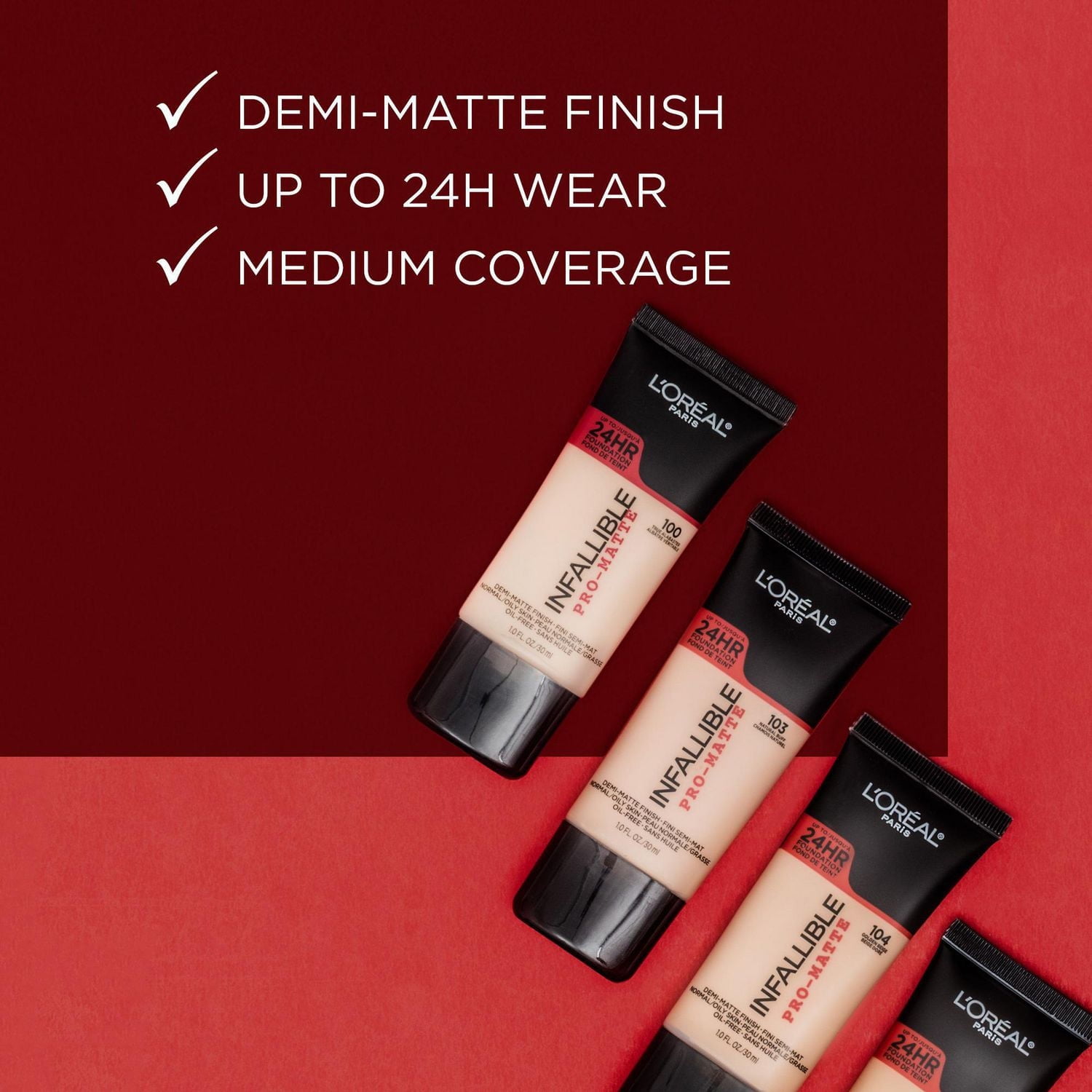 L'Oréal Paris Fond de Teint Pro-Matte| Sans Huile, Texture Légère, Longue Tenue Jusqu’à 24hr| Ivoire Classique
