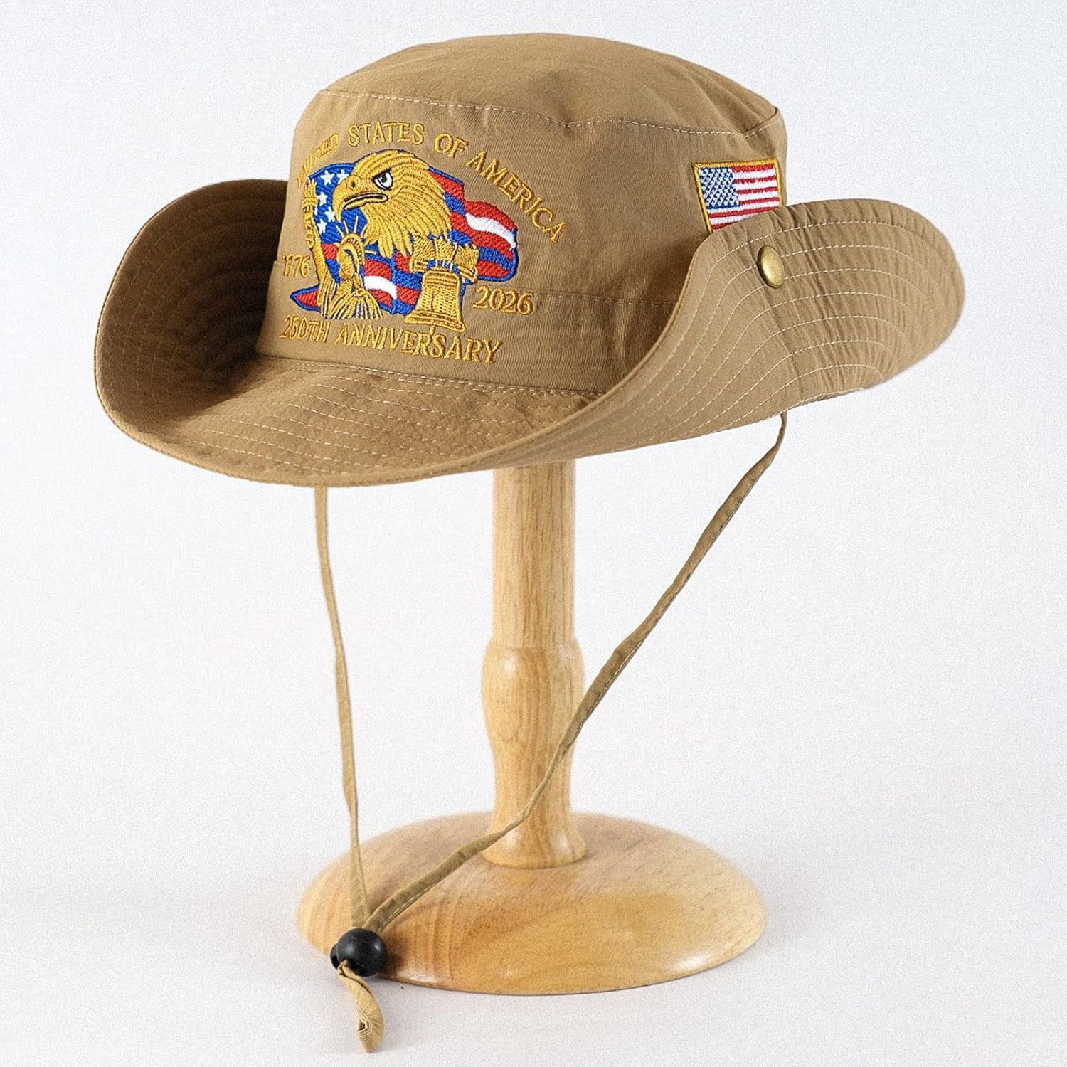 250 Anniversary USA Hat, 4th of July Patriotic Retro Adjustable Wide Brim Boonie Hat, Men & Women Top Bucket Hats