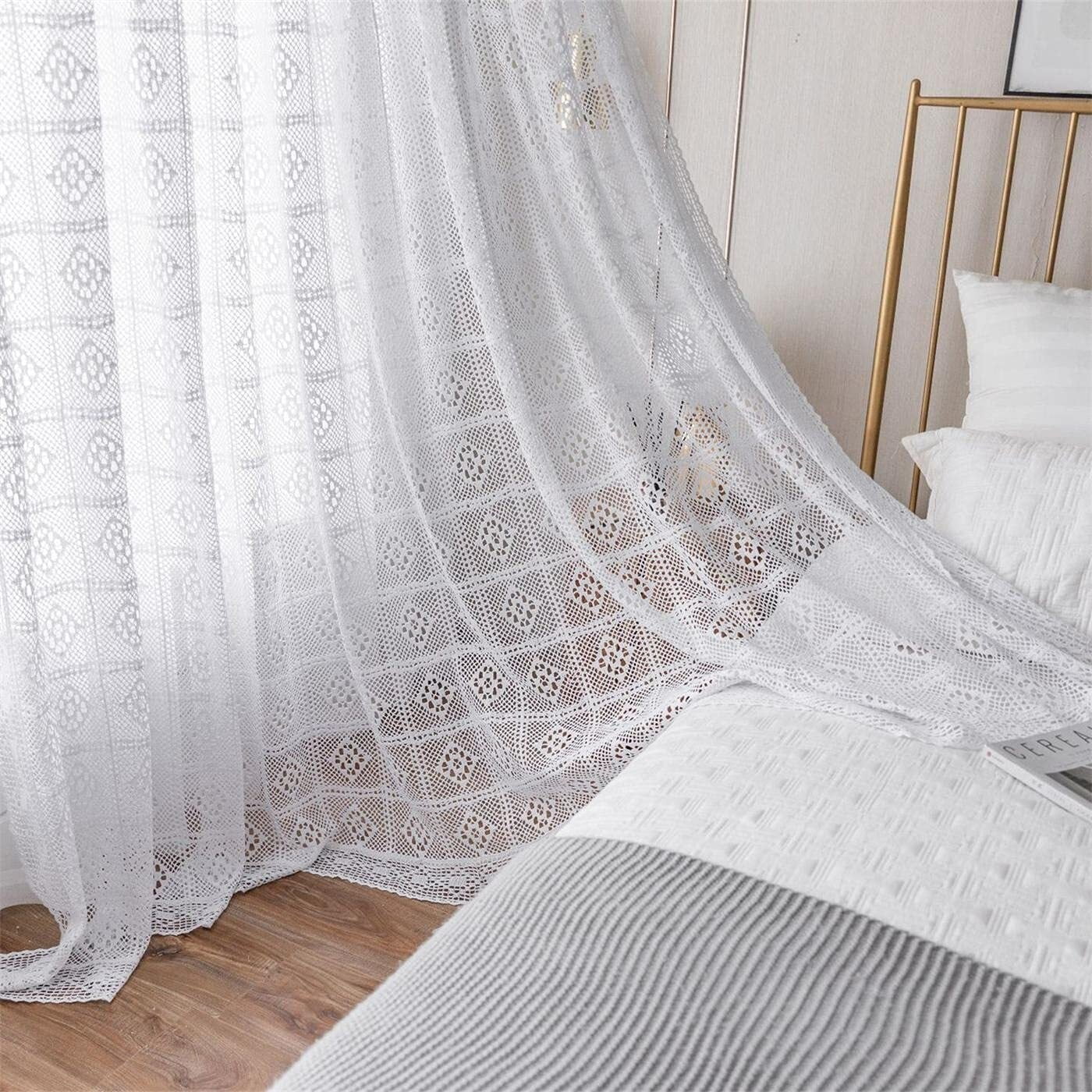 Curtains for Living Room Vintage Crochet Lace Curtains for Farmhouse Retro Hollow Sheer Curtain Panels for Window Treatment Light Filtering Cotton Curtain Drapes for Patio 1 Panel