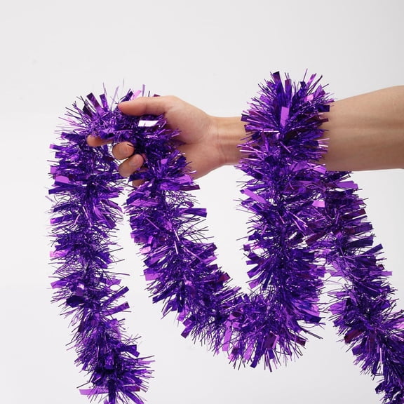 Yhmxh 3 Pack Halloween Tinsel Garlands, 19.8ft Purple/Black Metallic Foil Tinsel Streamers, Shiny Sparkly Halloween Decorations for Indoor/Outdoor Party Supply, Door, Wall, Tree, and Mantel Decor