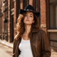thumbnail image 7 of Vintage Wide Brim Felt Cowboy Hat with Decorative Hat Band, Classic Western Style Fedora Cowgirl Hat, Lightweight Outdoor Travel Party Costume Hat for Men Women Black, 7 of 7