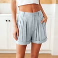 thumbnail image 2 of Running Shorts Womens with Pockets Casual Solid Color Pleated Hot Pants Lounge High Waist Athletic Hotpants Summer Yoga Gym Cotton Linen Shorts Elastic Waist Tracksuit Bottoms, 2 of 7