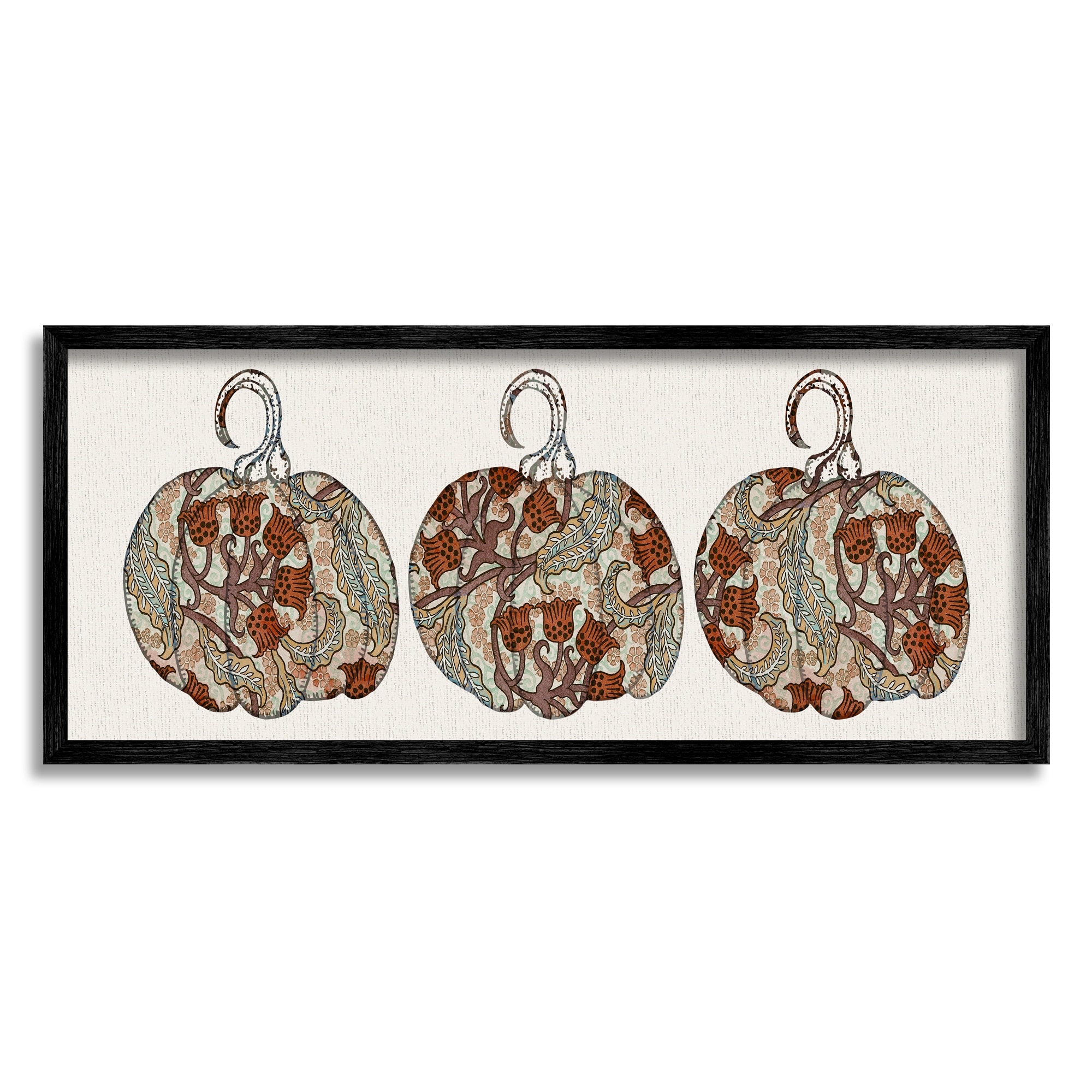 Stupell Industries Red Bellflower Paisley Pumpkin Trio Vintage Autumn Pattern, 30 x 13,Design by Daphne Polselli