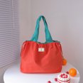 thumbnail image 2 of Lusa Foldable Tote Bag Fashion Color-Block Pull the Rope Closure Handbags Collapsible Packable Reusable Large Grocery Shopping Bags with Handles and Strap Casual Daily Use Orange Medium, 2 of 3