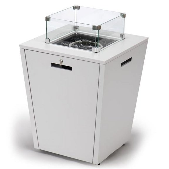 LeisureMod  32.44 x 21.65 x 21.65 in. Chelsea Aluminum Patio Modern Propane Fire Pit Side Table, White