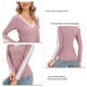 thumbnail image 5 of Camisa básica ajustada con encaje y cuello en V, manga larga, blusas básicas gruesas y cómodas para mujer, rosa y morado M, 5 of 8