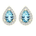 thumbnail image 2 of Dazzlingrock Collection 6X4mm Pear Blue Topaz & Round White Diamond Teardrop Screwback Stud Earrings for Women (0.15 ctw, Color I-J, Clarity I1-I2) in 14K Yellow Gold, 2 of 4