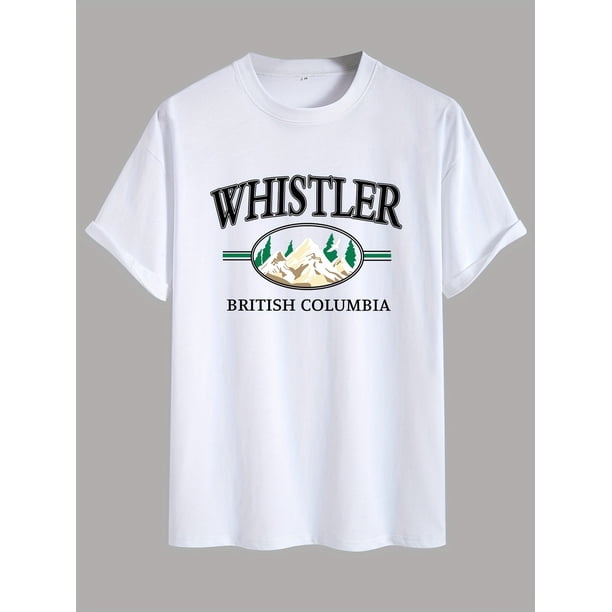 Men's Loose 100% Cotton WHISTLER Graphic Print T-shirt, Short Sleeve Crew Neck Tee, Men's Clothing For Summer Outdoor