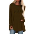 thumbnail image 1 of TSADFHJI Woman Tops Fall Womens Solid Long Sleeve Irregular Sweatshirt Loose Print Pullover Tops Blouse L Coffee, 1 of 5