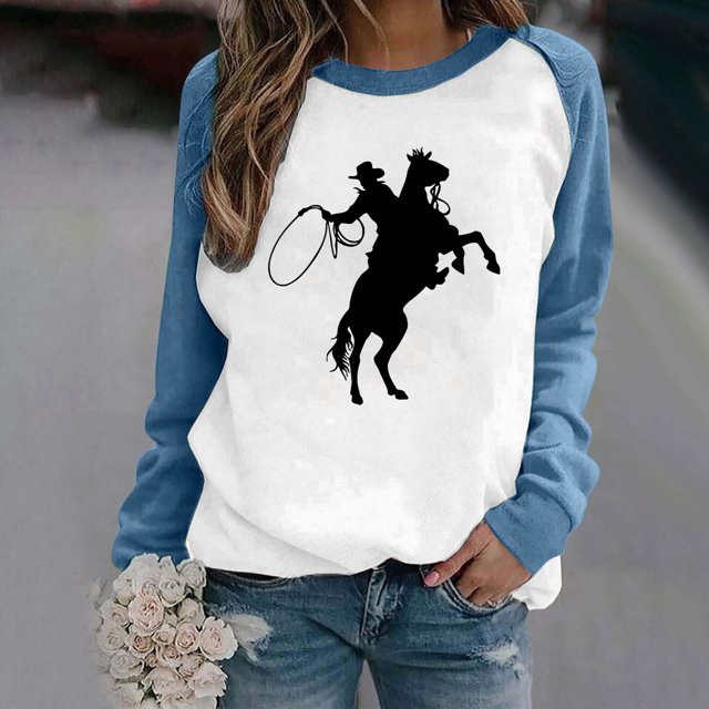 Nouveaux Hauts pour Femmes 2023 Grande Taille Mode Décontractée Imprimé Col Rond Manches Longues T-Shirt Ample Blouse d'Automne Chandail à Enfiler Hauts Chandails Sans Capuche Coupe Ample Chandail pour Femmes