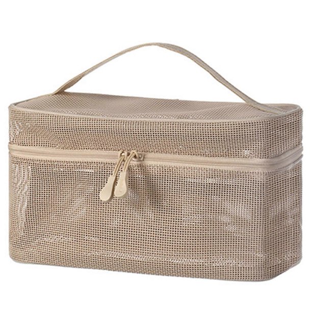 Divided cosmetic storage pouch for vacation Breathable mesh material ensures quick drying. Weekend Getaway