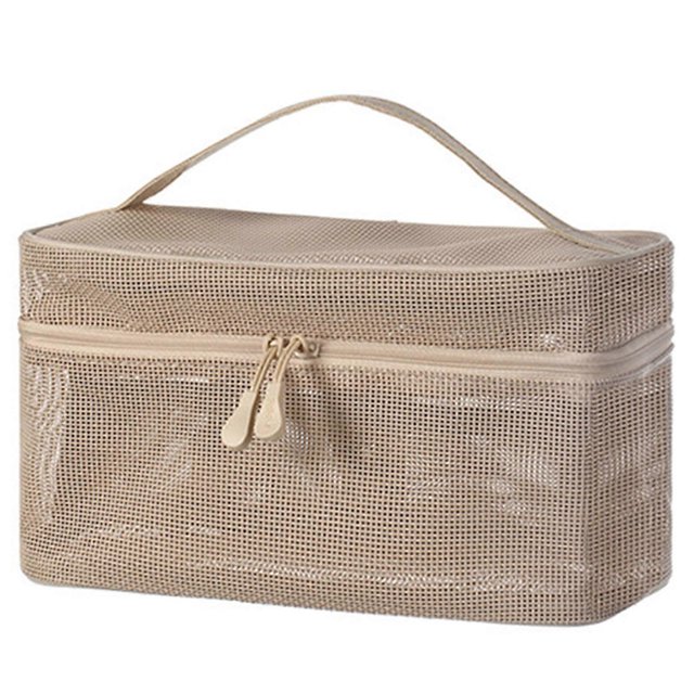 Divided cosmetic storage pouch for vacation Breathable mesh material ensures quick drying. Weekend Getaway