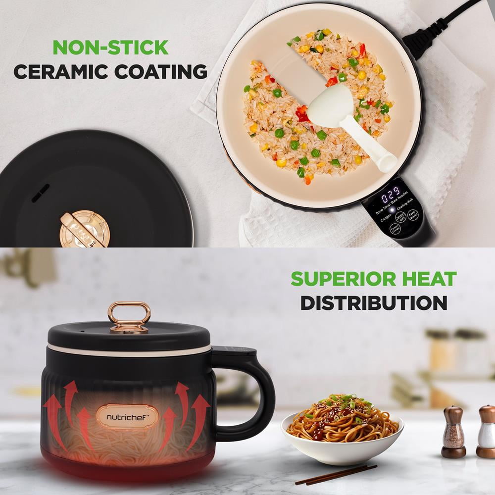 1.6L Portable Electric Rice Cooker, Multi-Functional with Non-Stick Ceramic Coating, Digital Control Panel, 6 Optional Functions, Anti-Burn Dry, Automatic Power-Off (Black)