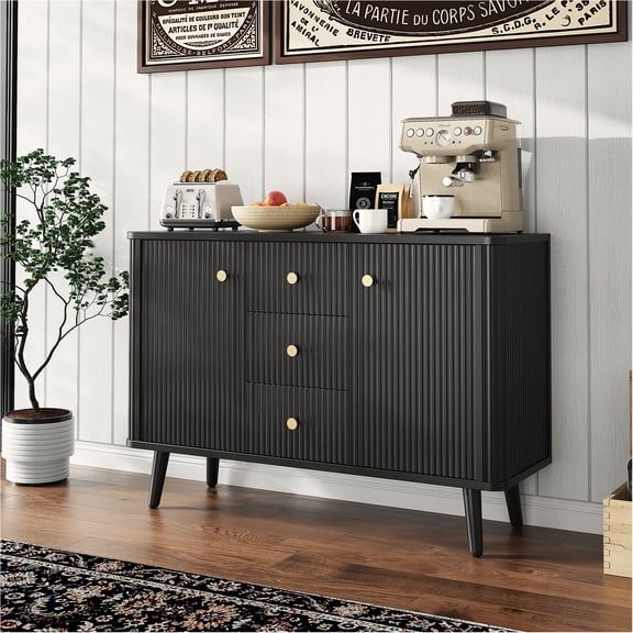 47" Sideboard Buffet Cabinet with Drawers, Fluted Accent Storage Cabinet with 2 Doors&3 Drawers, Modern Credenza for Entryway Living Room