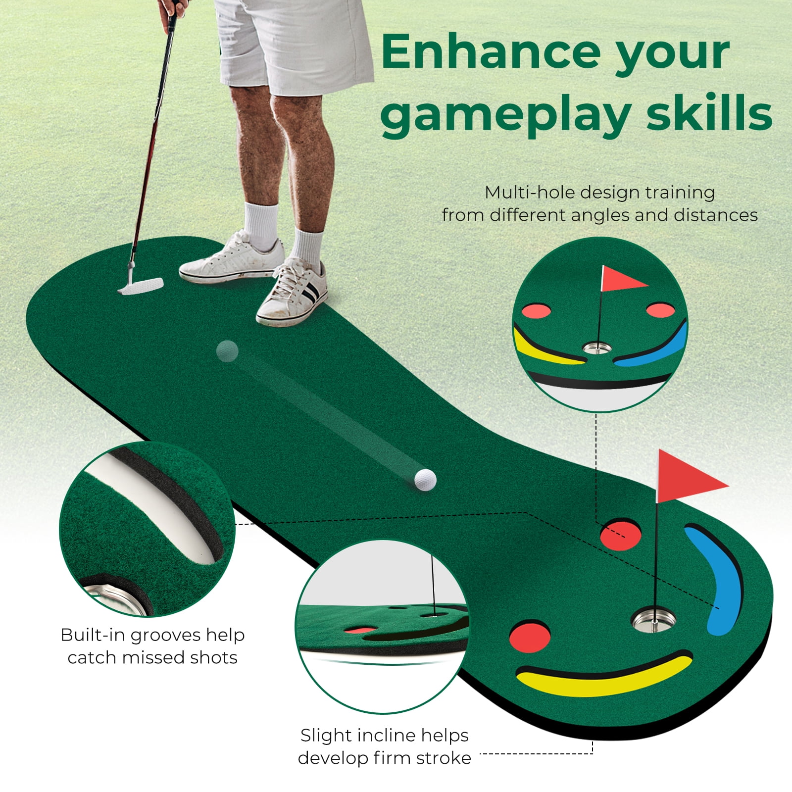 Costway 9.8FT X 3FT Par 3 Holes Golf Putting Green Mat Set for Indoor & Outdoor Practice