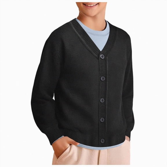 Toddler Boys Girls School Uniform Cardigan Sweater Knit Open Front Long Sleeve Outerwear(Black,10-11 Years)