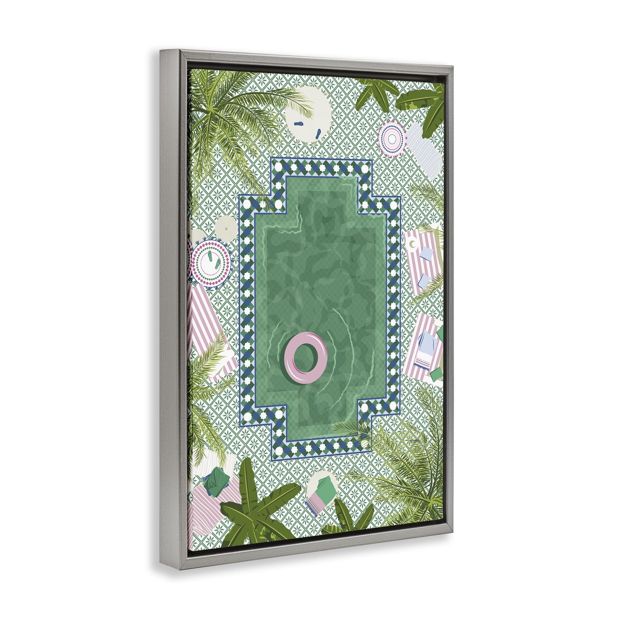 Stupell Industries Morocco Riad Pool Gray Framed Floater Canvas Wall Art, design by Vero Illustrates