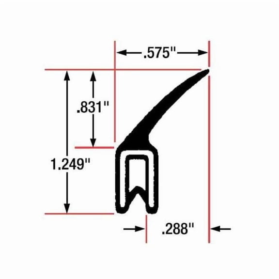 Fairchild Trim Seal,10 ft L,Black,Rubber,9/16 in W 1612-10